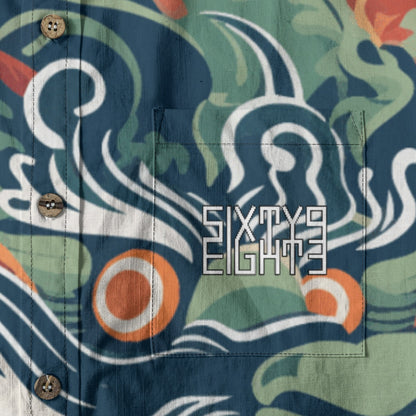 Sixty Eight 93 Logo White & Black Eternal Dragon Cotton Button Up Shirt