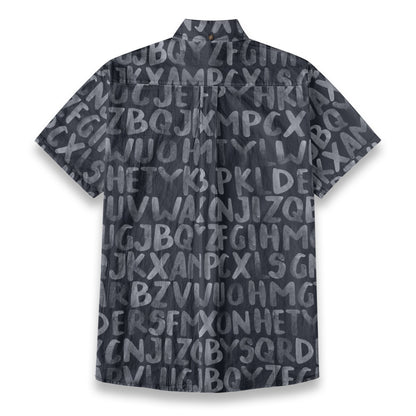 Sixty Eight 93 Logo White Alphabet Gray Cotton Button Up Shirt