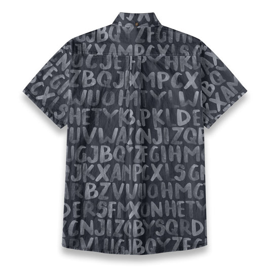 Sixty Eight 93 Logo White Alphabet Gray Cotton Button Up Shirt
