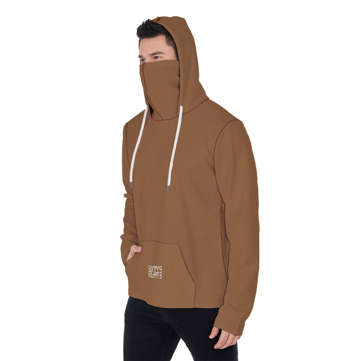 Sixty Eight 93 Chocolate Brown Men's Heavy Fleece Hoodie With Mask