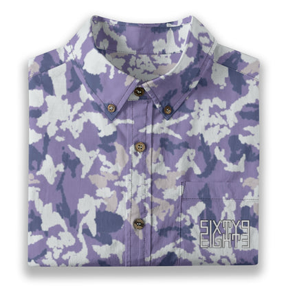 Sixty Eight 93 Logo White & Black Cool Blue Silver Cotton Button Up Shirt