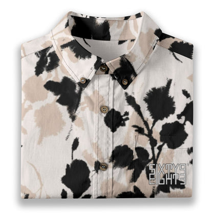 Sixty Eight 93 Logo White & Black Coffee Rose Cotton Button Up Shirt