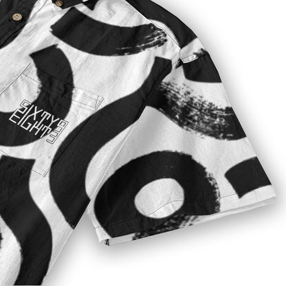 Sixty Eight 93 Logo White & Black Abstract Cotton Button Up Shirt