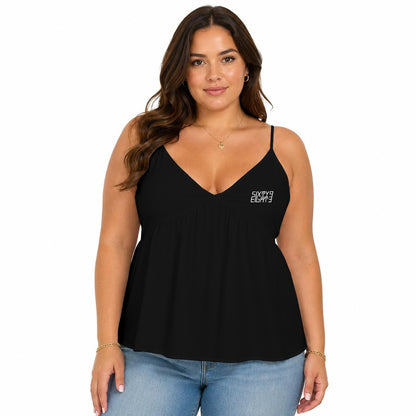 Sixty Eight 93 Logo White Women's Black Cami Peplum Top