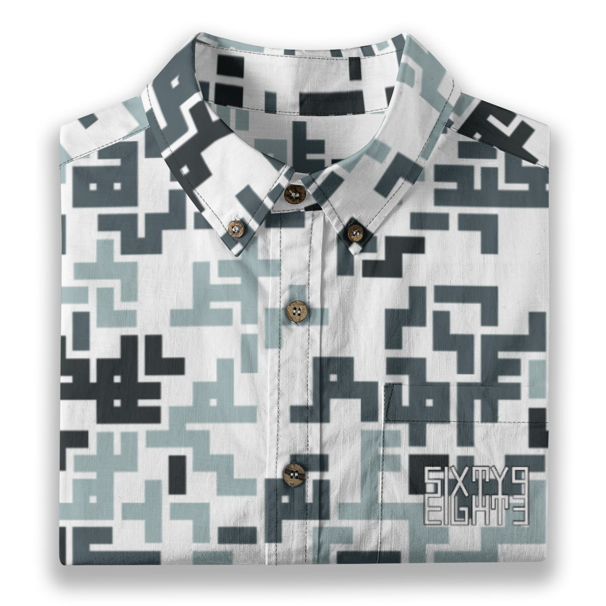 Sixty Eight 93 Logo White & Black Retro PAN Cotton Button Up Shirt