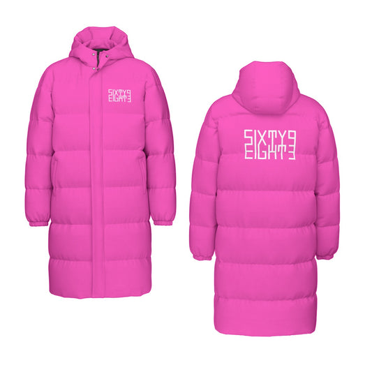 Sixty Eight 93 Logo White Fuchsia Unisex Long Puff Jacket