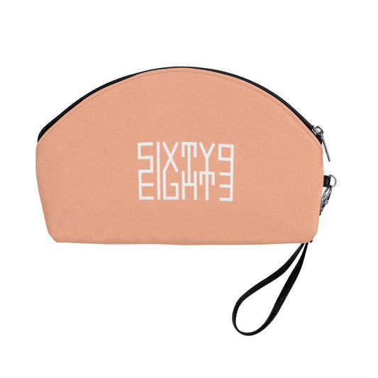 Sixty Eight 93 Logo White Peach Curved Cosmetic Bag