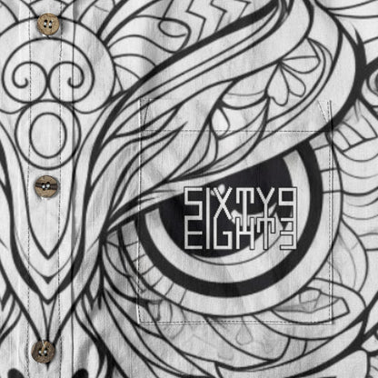 Sixty Eight 93 Logo White & Black Owl Cotton Button Up Shirt