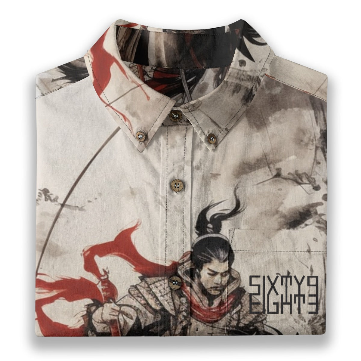 Sixty Eight 93 Logo Black A Warrior's Path Cotton Button Up Shirt