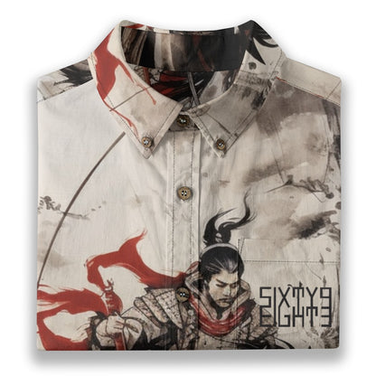 Sixty Eight 93 Logo Black A Warrior's Path Cotton Button Up Shirt