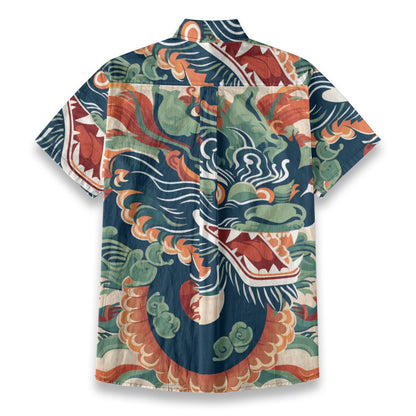 Sixty Eight 93 Logo White & Black Eternal Dragon Cotton Button Up Shirt