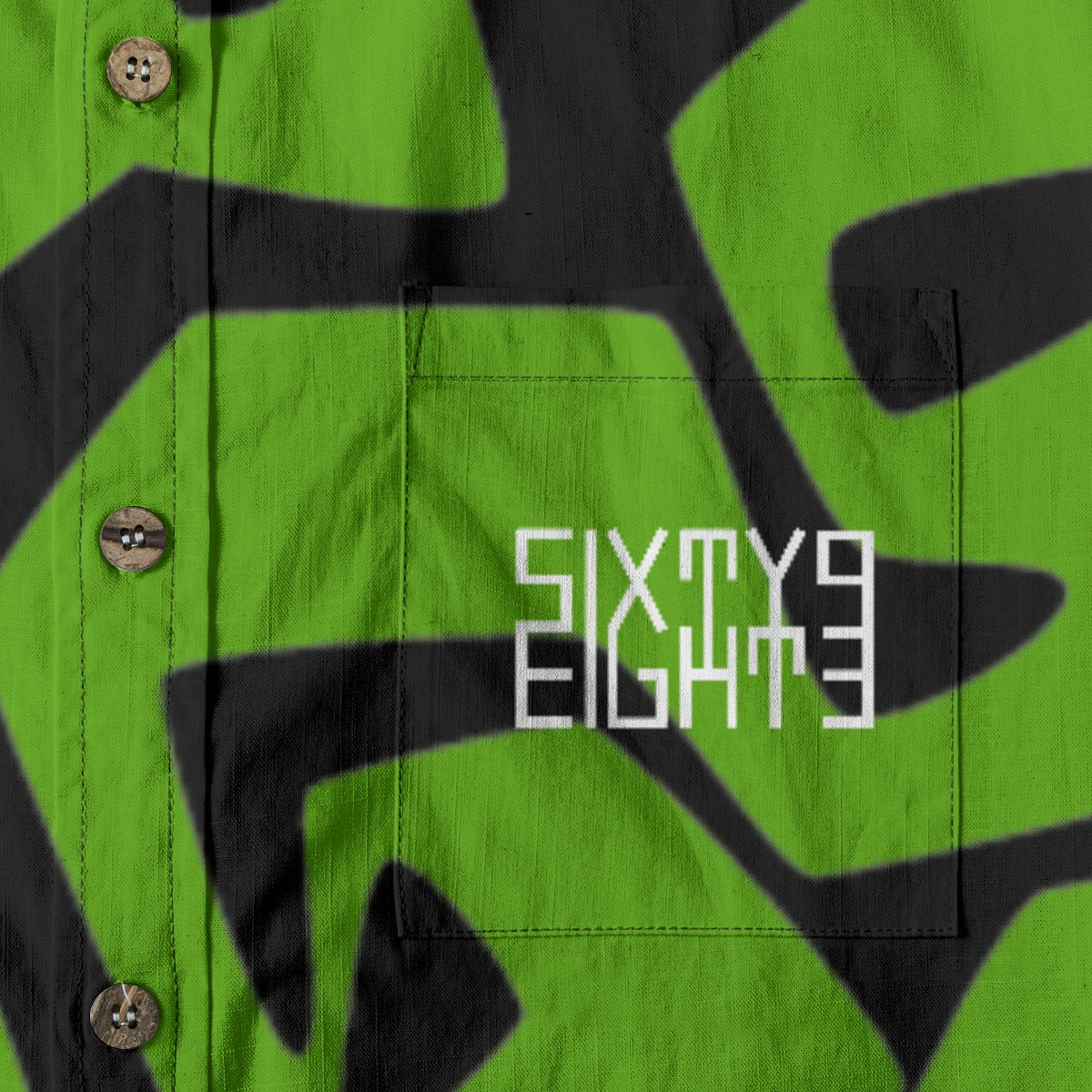 Sixty Eight 93 Logo White Groovy Green & Black Cotton Button Up Shirt