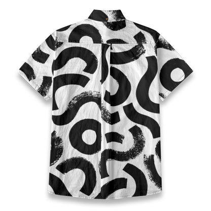 Sixty Eight 93 Logo White & Black Abstract Cotton Button Up Shirt