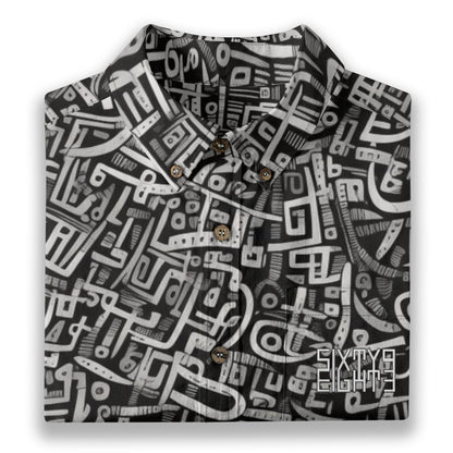 Sixty Eight 93 Logo White & Black Abstraction Cotton Button Up Shirt