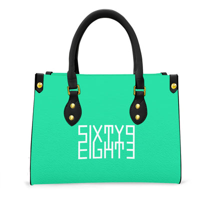 Sixty Eight 93 Logo White Sea Green Women's Tote Bag With Black Handle