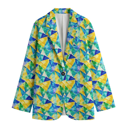 Sixty Eight 93 Gold & Blue Geo Women's Leisure Blazer