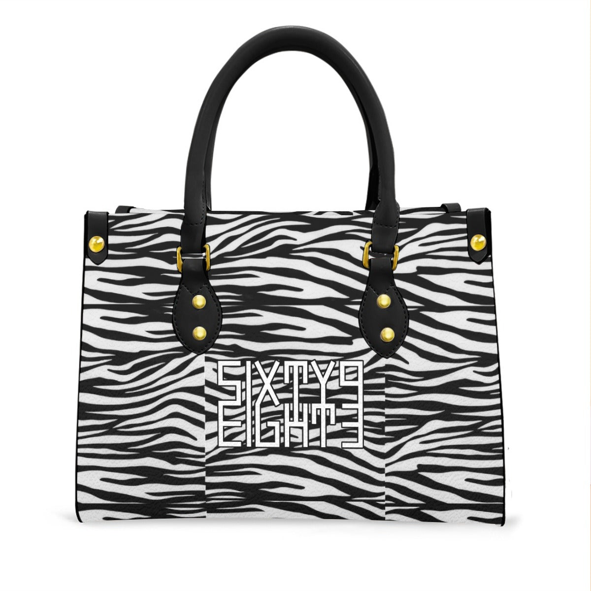 Sixty Eight 93 Logo White & Black OG Zebra Women's Tote Bag With Black Handle