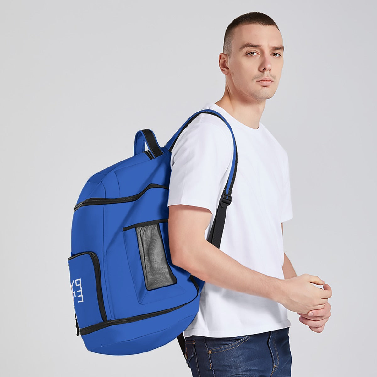 Sixty Eight 93 Logo White Blue Multifunctional Oxford Backpack