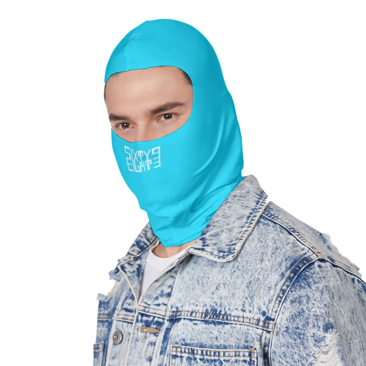 Sixty Eight 93 Logo White Aqua Blue Balaclava Face Mask