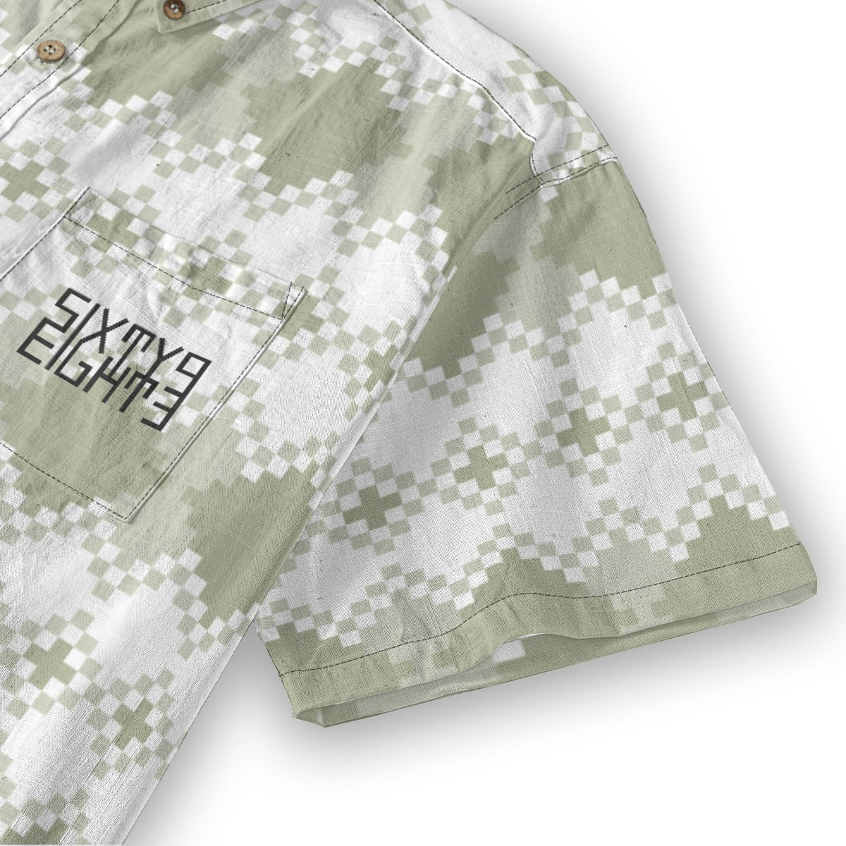 Sixty Eight 93 Logo Black Pale Silver Diamond Cotton Button Up Shirt