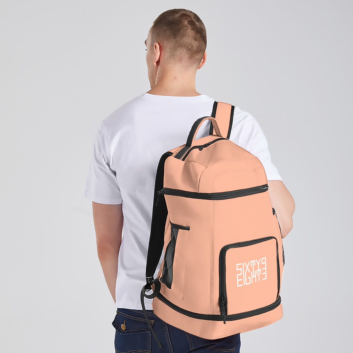 Sixty Eight 93 Logo White Peach Multifunctional Oxford Backpack