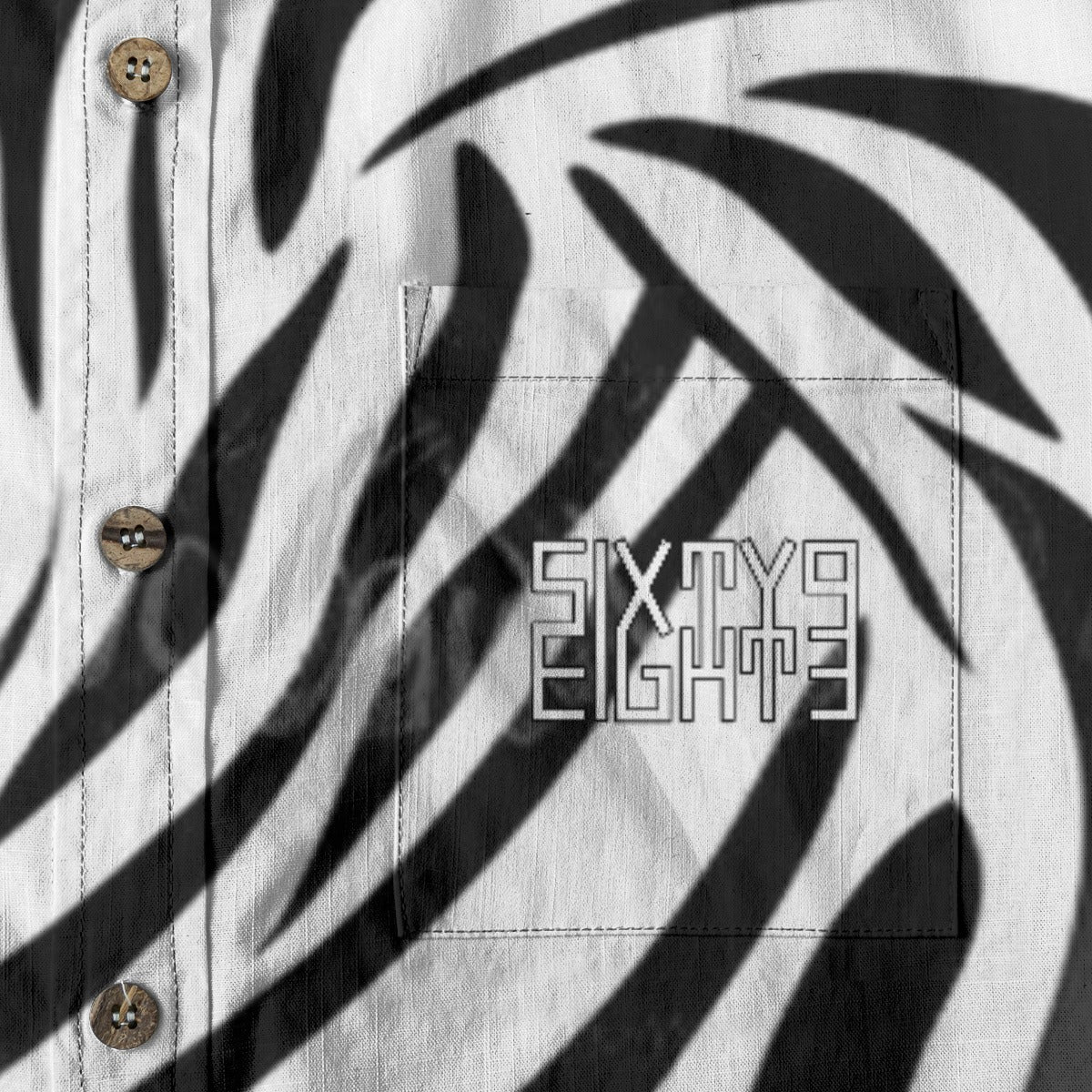 Sixty Eight 93 Logo White & Black Zebra Cotton Button Up Shirt