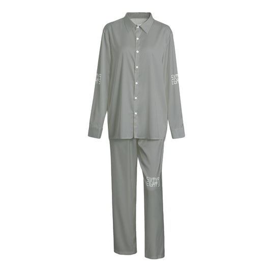 Sixty Eight 93 Logo White Grey Unisex Imitation Silk Pajama Set