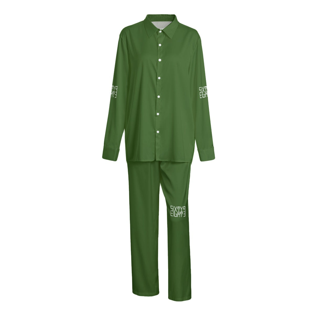 Sixty Eight 93 Logo White Forest Green Unisex Imitation Silk Pajama Set