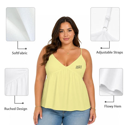 Sixty Eight 93 Logo Black Women's Pastel Yellow Cami Peplum Top
