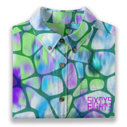 Sixty Eight 93 Logo Purple Stained Cells Cotton Button Up Shirt