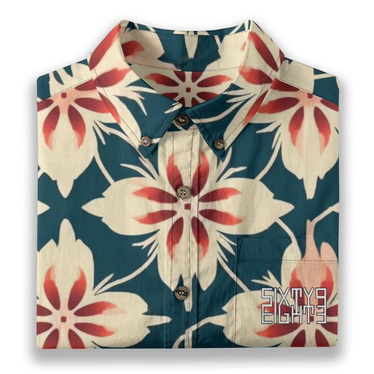Sixty Eight 93 Logo White & Black Champagne Blue Topaz Cotton Button Up Shirt
