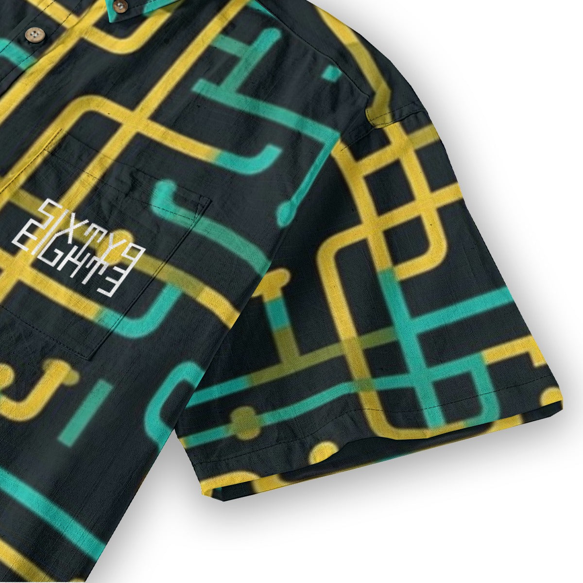 Sixty Eight 93 Logo White & Black Verdigris Cotton Button Up Shirt
