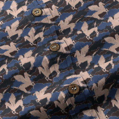 Sixty Eight 93 Logo White & Black Pegasus Cotton Button Up Shirt