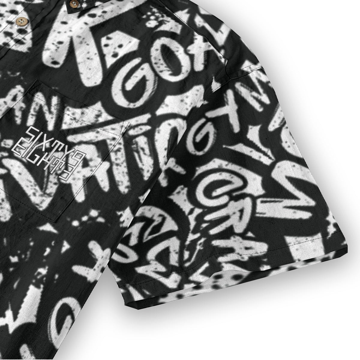 Sixty Eight 93 Logo White & Black Motive Cotton Button Up Shirt