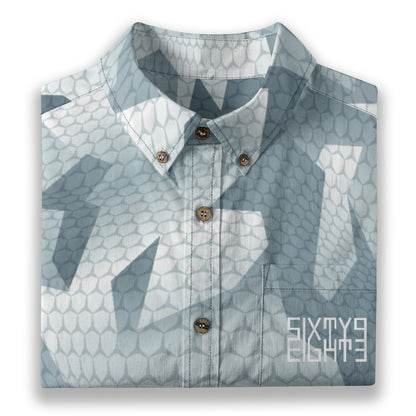 Sixty Eight 93 Logo White Weldon Blue & White Cotton Button Up Shirt