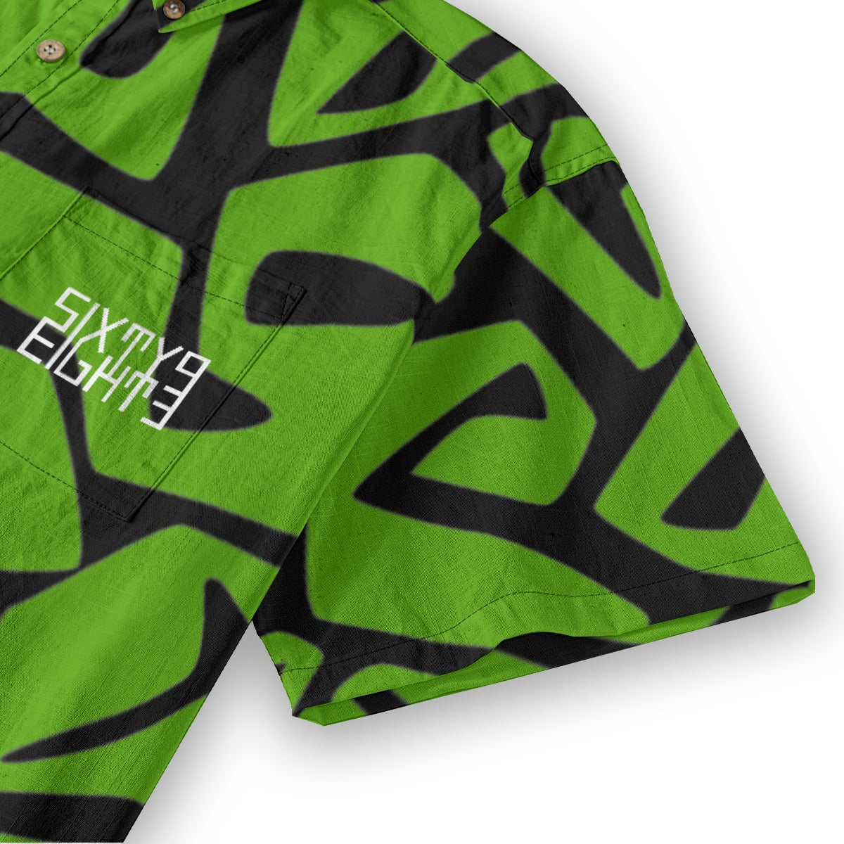 Sixty Eight 93 Logo White Groovy Green & Black Cotton Button Up Shirt