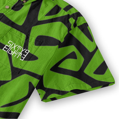Sixty Eight 93 Logo White Groovy Green & Black Cotton Button Up Shirt