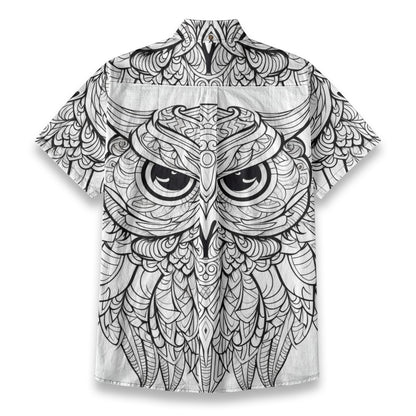 Sixty Eight 93 Logo White & Black Owl Cotton Button Up Shirt