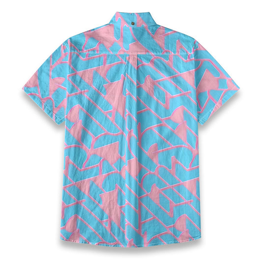 Sixty Eight 93 Logo White Sky Blue Bubblegum Cotton Button Up Shirt