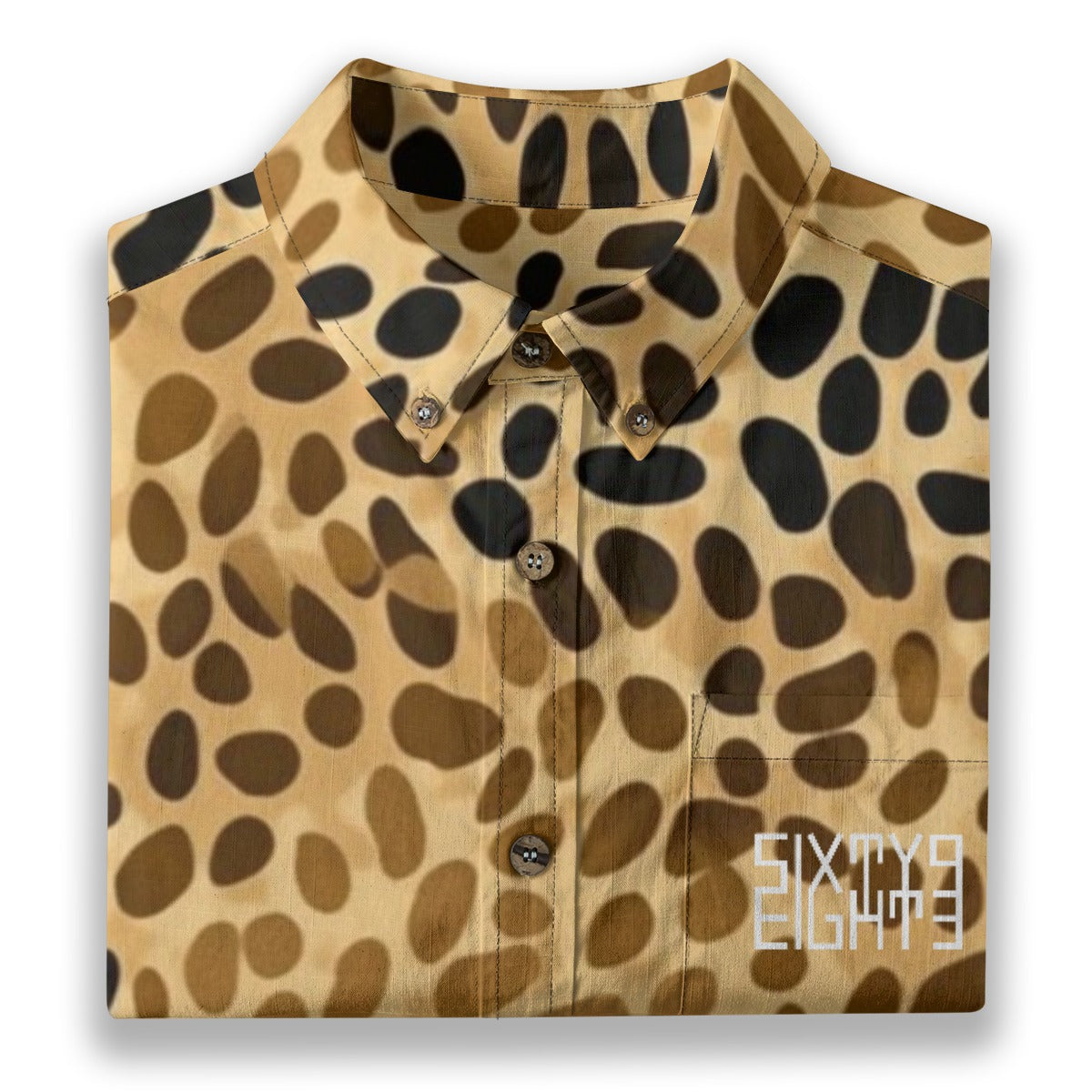 Sixty Eight 93 Logo White Spotted Gold Cotton Button Up Shirt