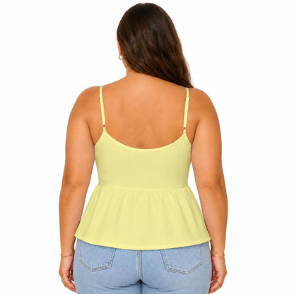 Sixty Eight 93 Logo Black Women's Pastel Yellow Cami Peplum Top