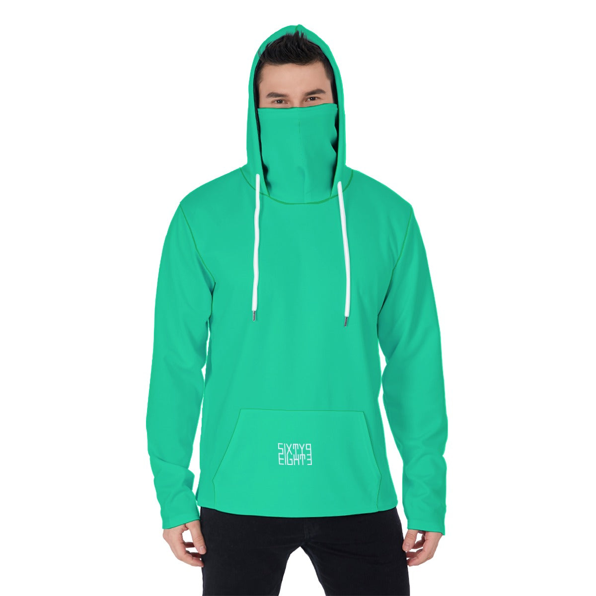 Sixty Eight 93 Sea Green Men's Heavy Fleece Hoodie With Mask