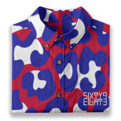 Sixty Eight 93 Logo White Spotted Burgundy Cotton Button Up Shirt