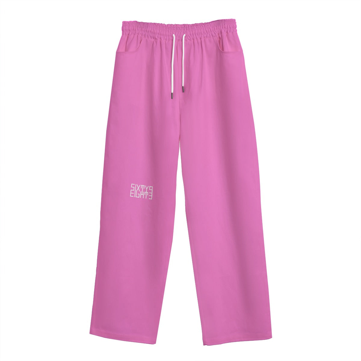 Sixty Eight 93 Logo White Pink Unisex Straight Casual Pants