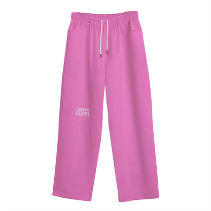 Sixty Eight 93 Logo White Pink Unisex Straight Casual Pants