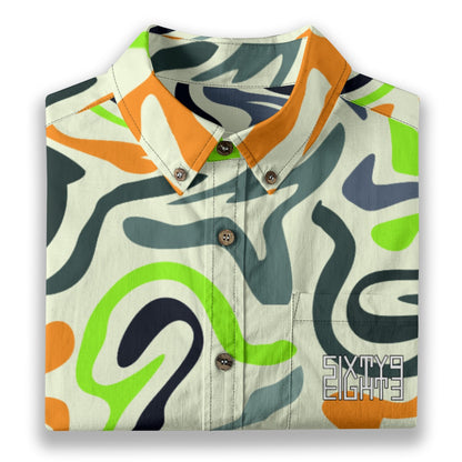 Sixty Eight 93 Logo White & Black French Orange Gunmetal Cotton Button Up Shirt