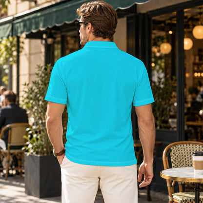 Sixty Eight 93 Logo White Men's Aqua Blue Cotton Polo Shirt