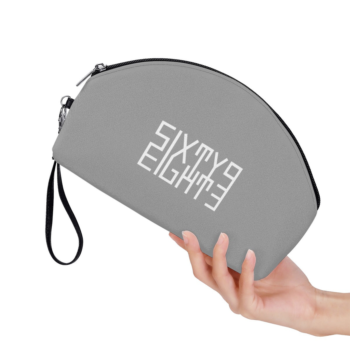 Sixty Eight 93 Logo White Grey Curved Cosmetic Bag