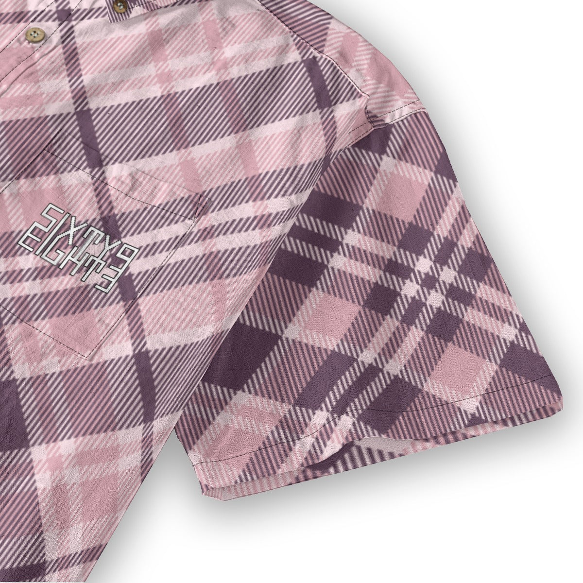 Sixty Eight 93 Logo White & Black Lavender Plaid Cotton Button Up Shirt