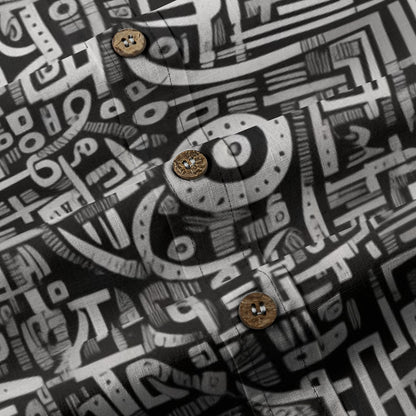 Sixty Eight 93 Logo White & Black Abstraction Cotton Button Up Shirt